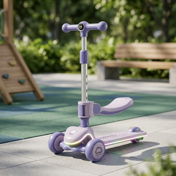 Kids Cloud Design Seat Scooter With Light & Music - Lavender