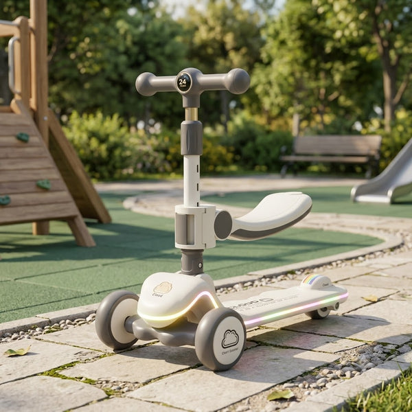 Kids Cloud Design Seat Scooter With Light & Music - White