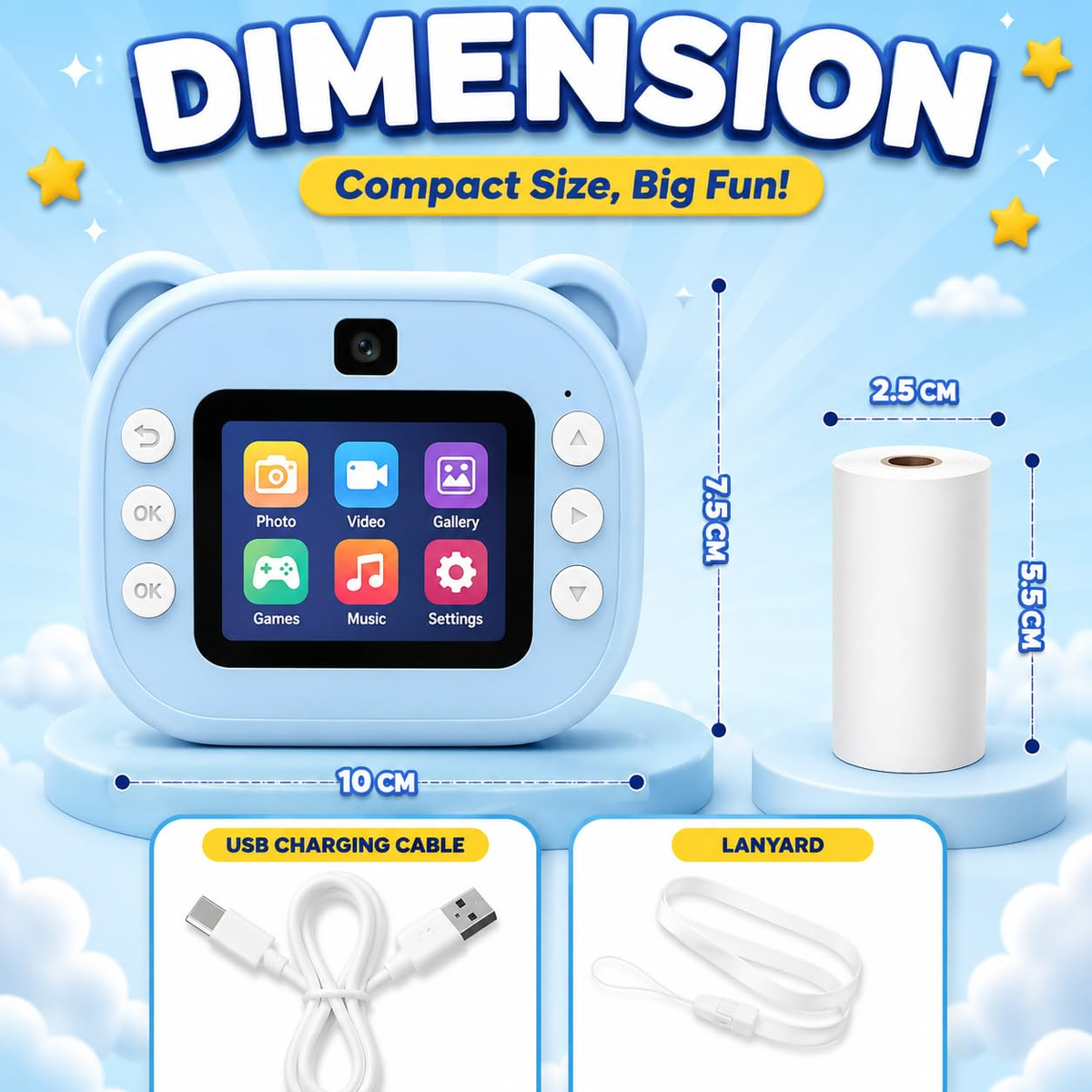 Kids Cute Bear Themed Instant Digital Print Camera