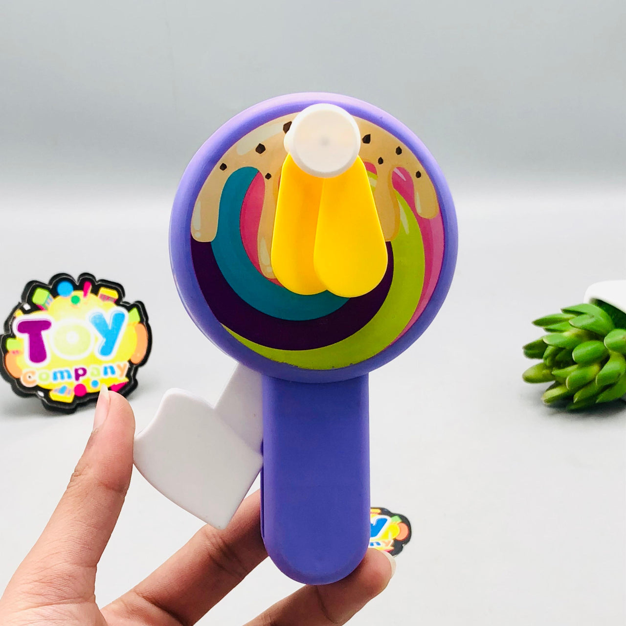 Kids Cute Mini Lollipop Hand Press Fan - 1Pc