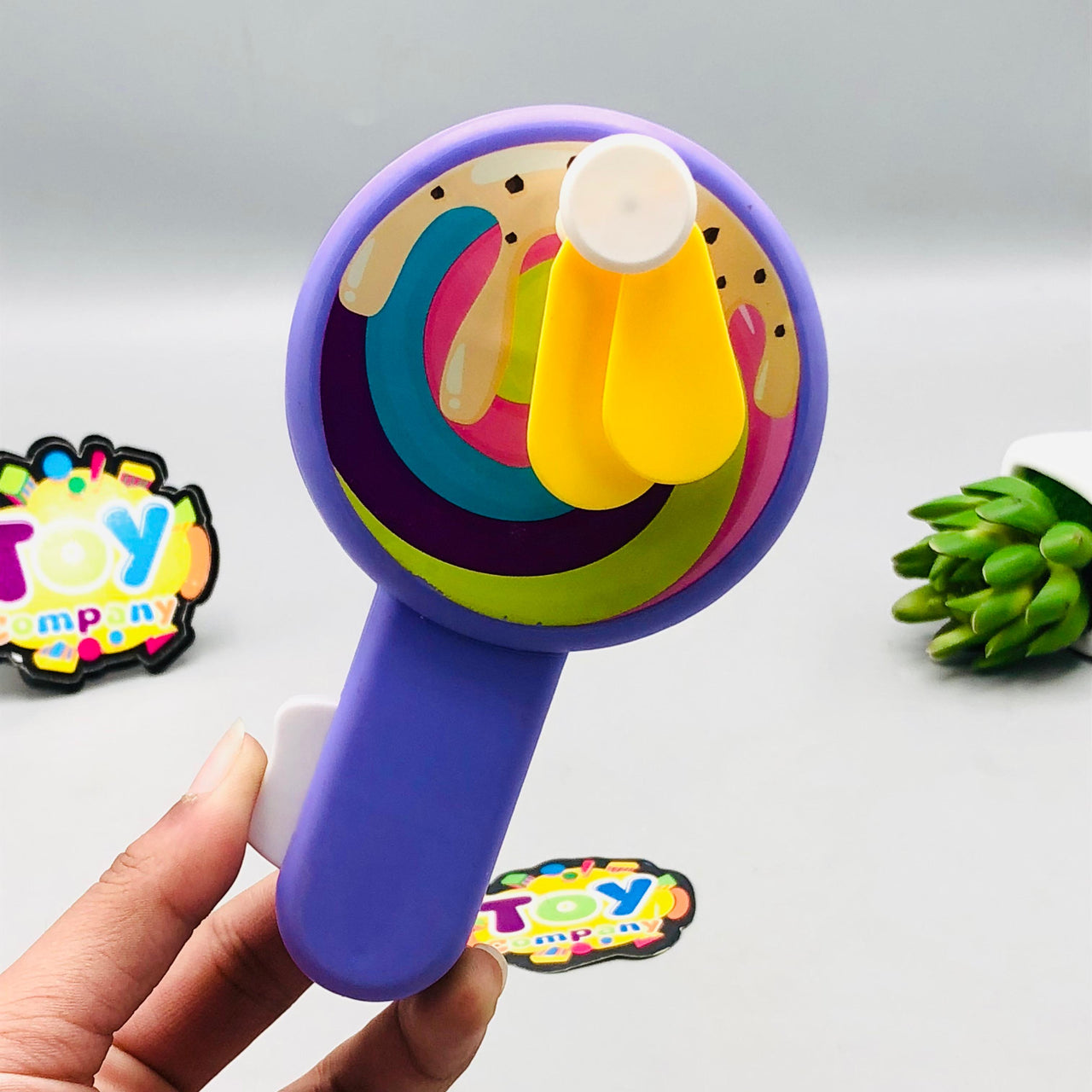 Kids Cute Mini Lollipop Hand Press Fan - 1Pc