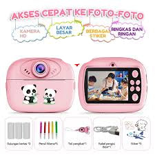 Kids Cute Panda Themed Instant Digital Print Camera - Pink