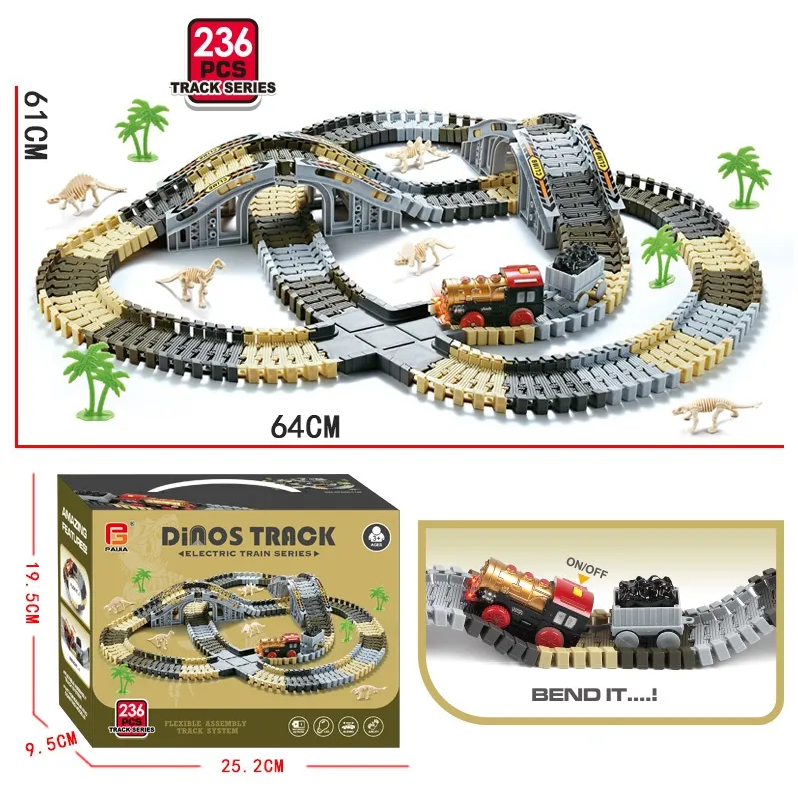 236Pcs Kids Dinos Flexible Train Track Set