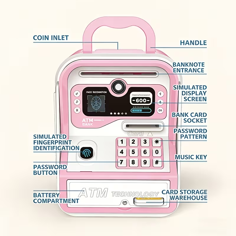 Kids Fingerprint & Password Unlock ATM Machine