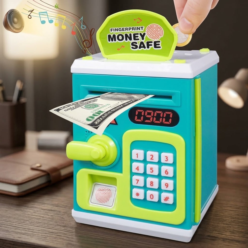 Kids Fingerprint & Password Unlock Money Safe ATM Machine
