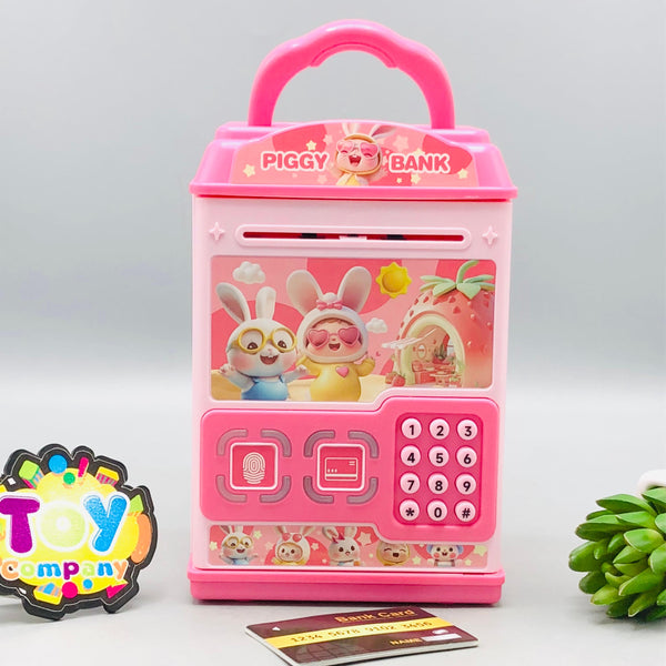 Kids Fingerprint & Swipe Card Unlock Piggy Bank - Pink