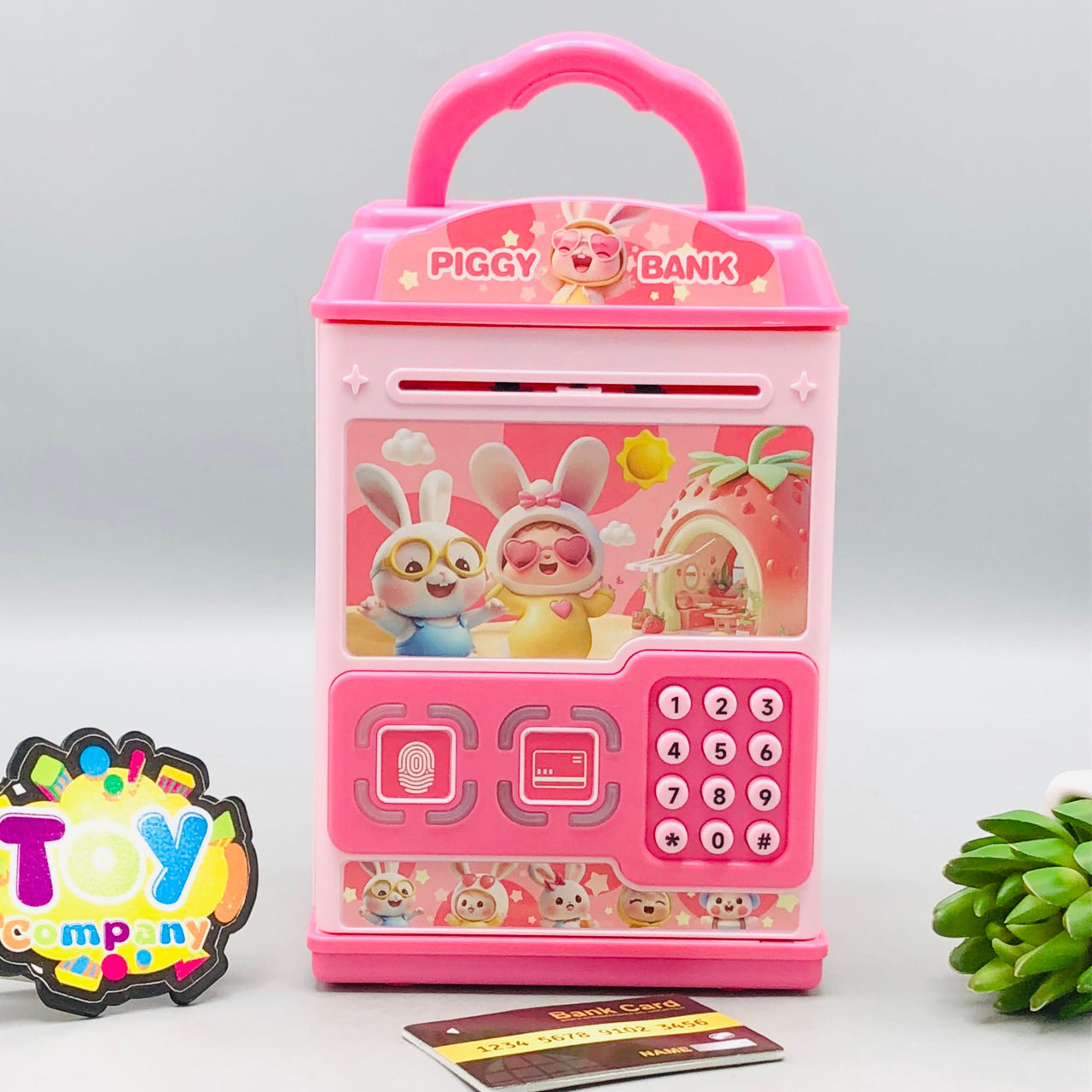 Kids Fingerprint & Swipe Card Unlock Piggy Bank - Pink