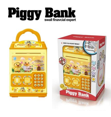 Kids Fingerprint & Swipe Card Unlock Piggy Bank - Yellow