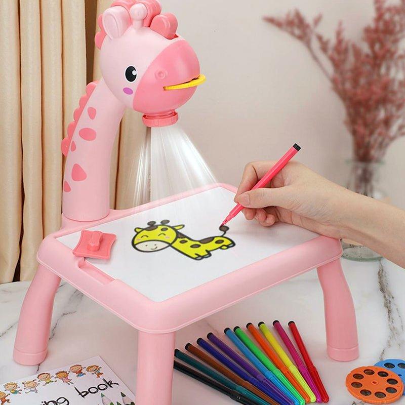 Kids Giraffe Pattern Projection Painting Table - Pink