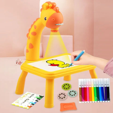 Kids Giraffe Pattern Projection Painting Table - Yellow