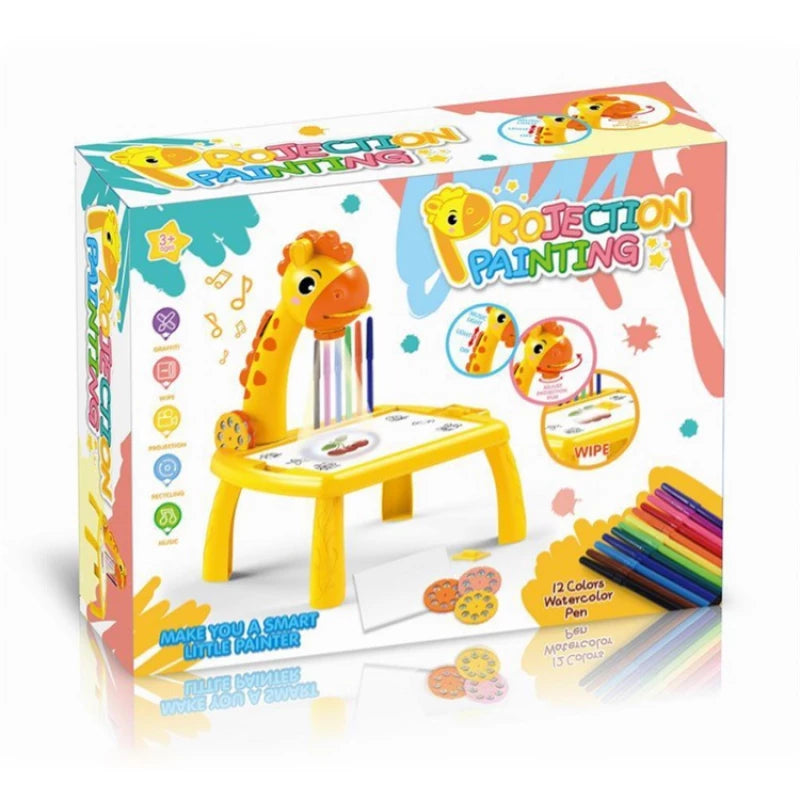 Kids Giraffe Pattern Projection Painting Table - Yellow