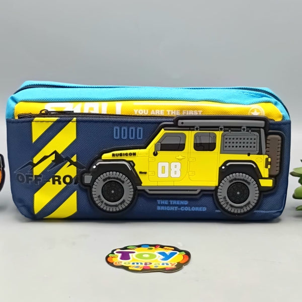 Kids Jeep Themed Pencil Pouch - Yellow