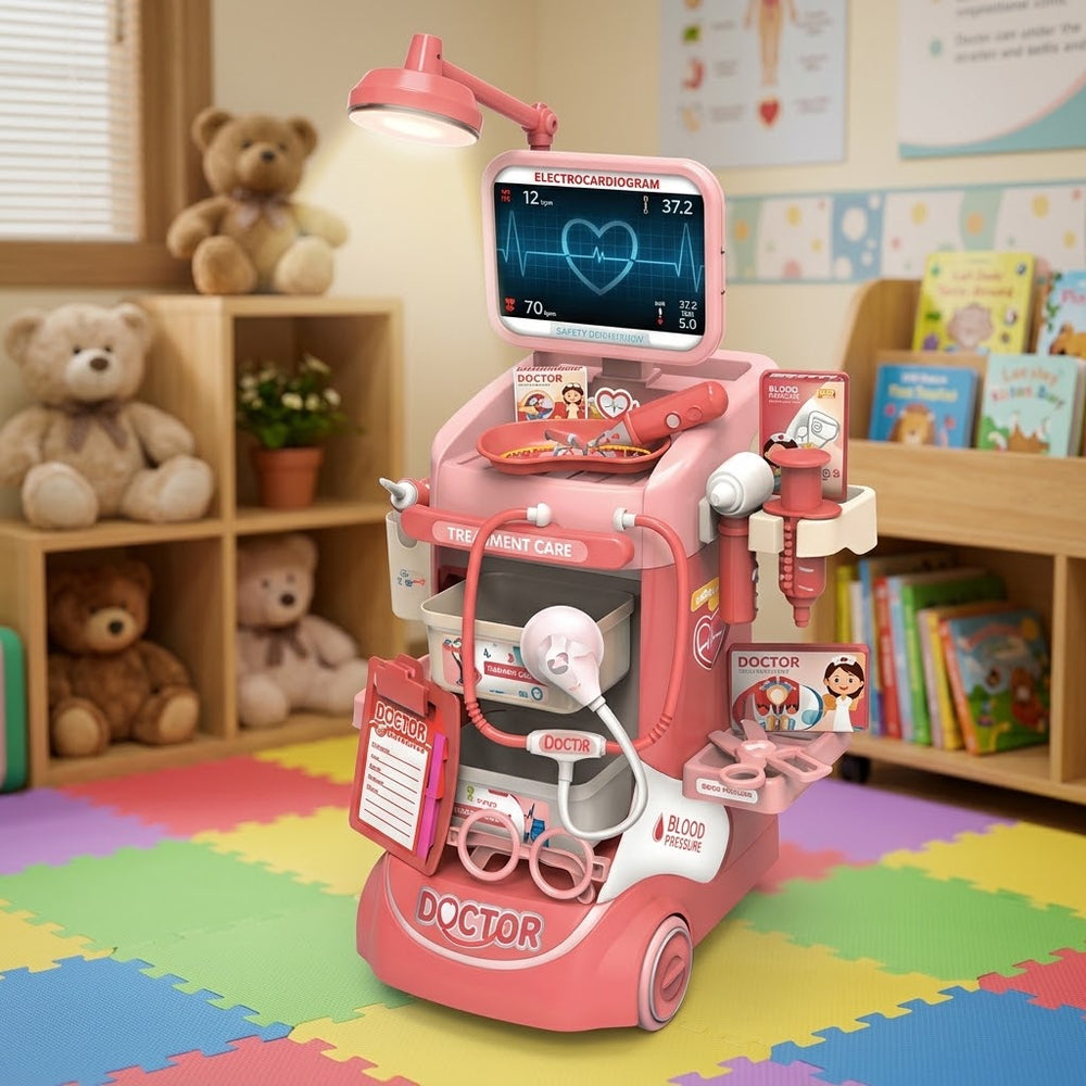 Kids Pretend Play Doctor Medical Trolley With Light & Sound