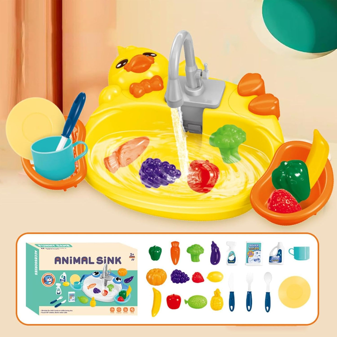 Kids Pretend Play Duck Pumping Water Kitchen Sink