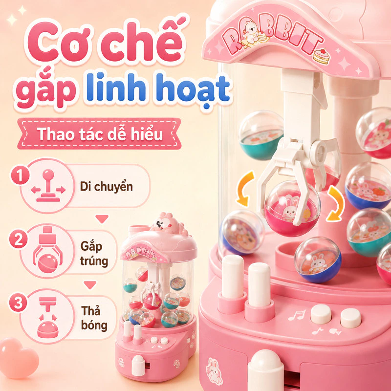 Kids Rabbit Themed Claw Machine With Light & Sound