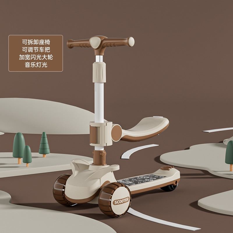 Happy Kids Seat Scooter With Light & Music - Brown