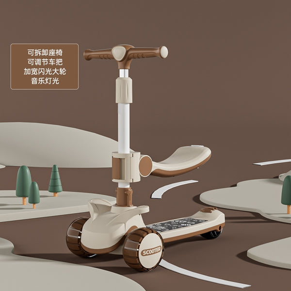 Happy Kids Seat Scooter With Light & Music - Brown