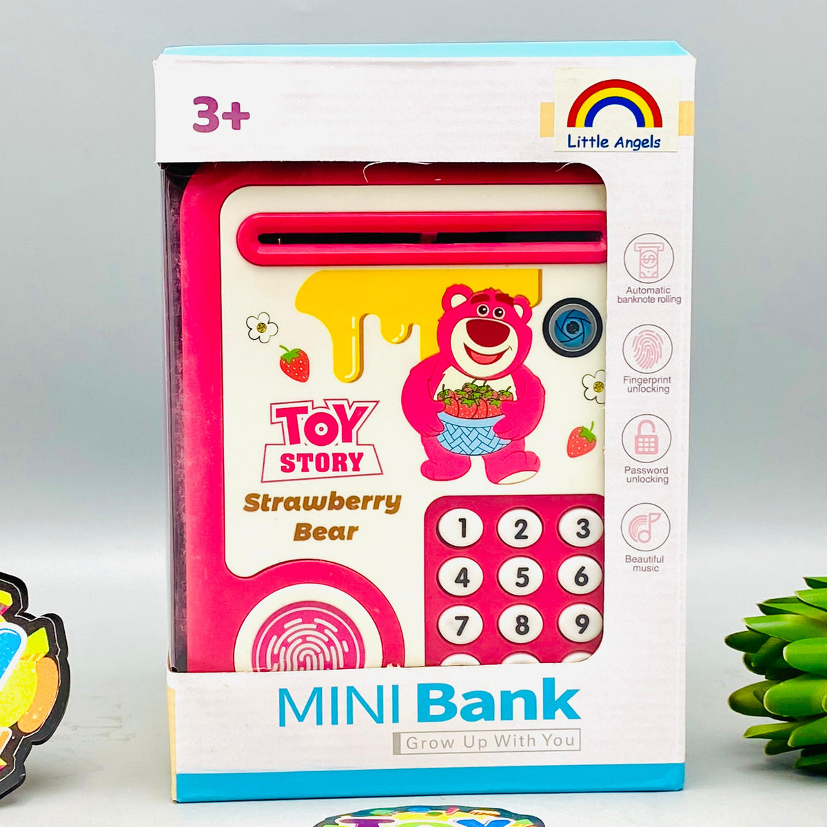 Kids Strawberry Bear Themed Fingerprint & Password Unlock ATM