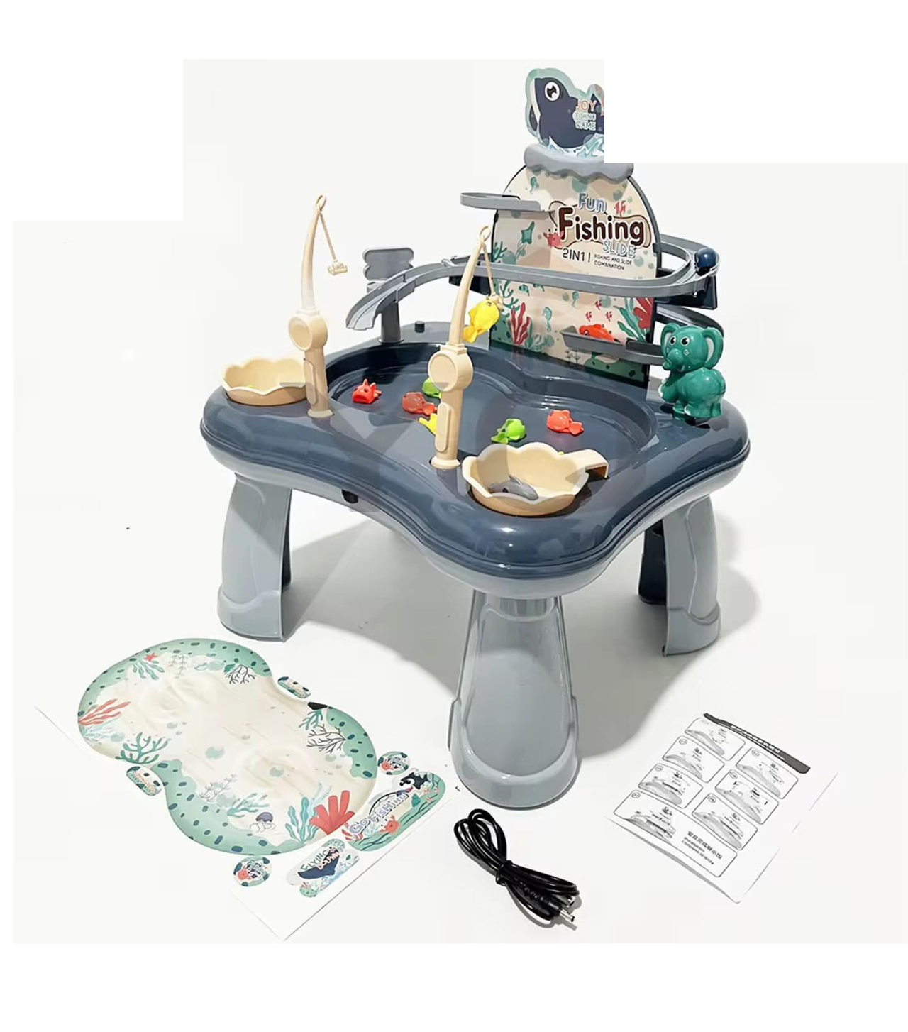2in1 Kids Suspension Slide & Magnetic Fishing Game Table
