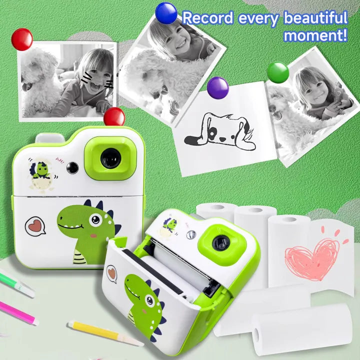 Kids Dinosaur Instant Digital Print Camera With Lights