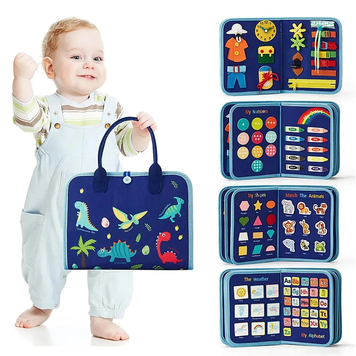 Montessori Dinosaur 8 Pages Multi-functional Activity Busy Book