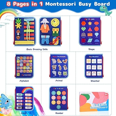 Montessori Dinosaur 8 Pages Multi-functional Activity Busy Book