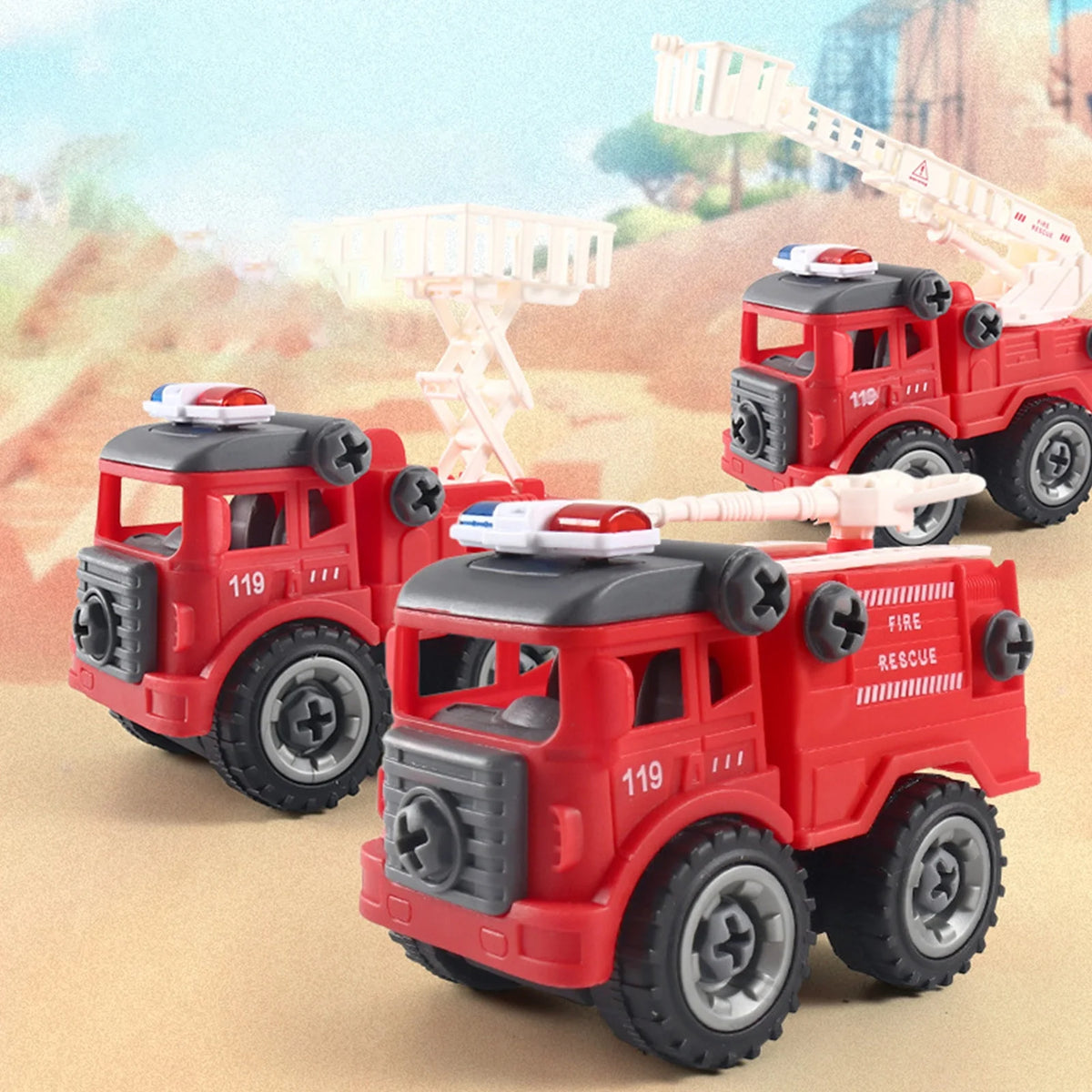 DIY 4Pcs Fire Rescue Screw Vehicle