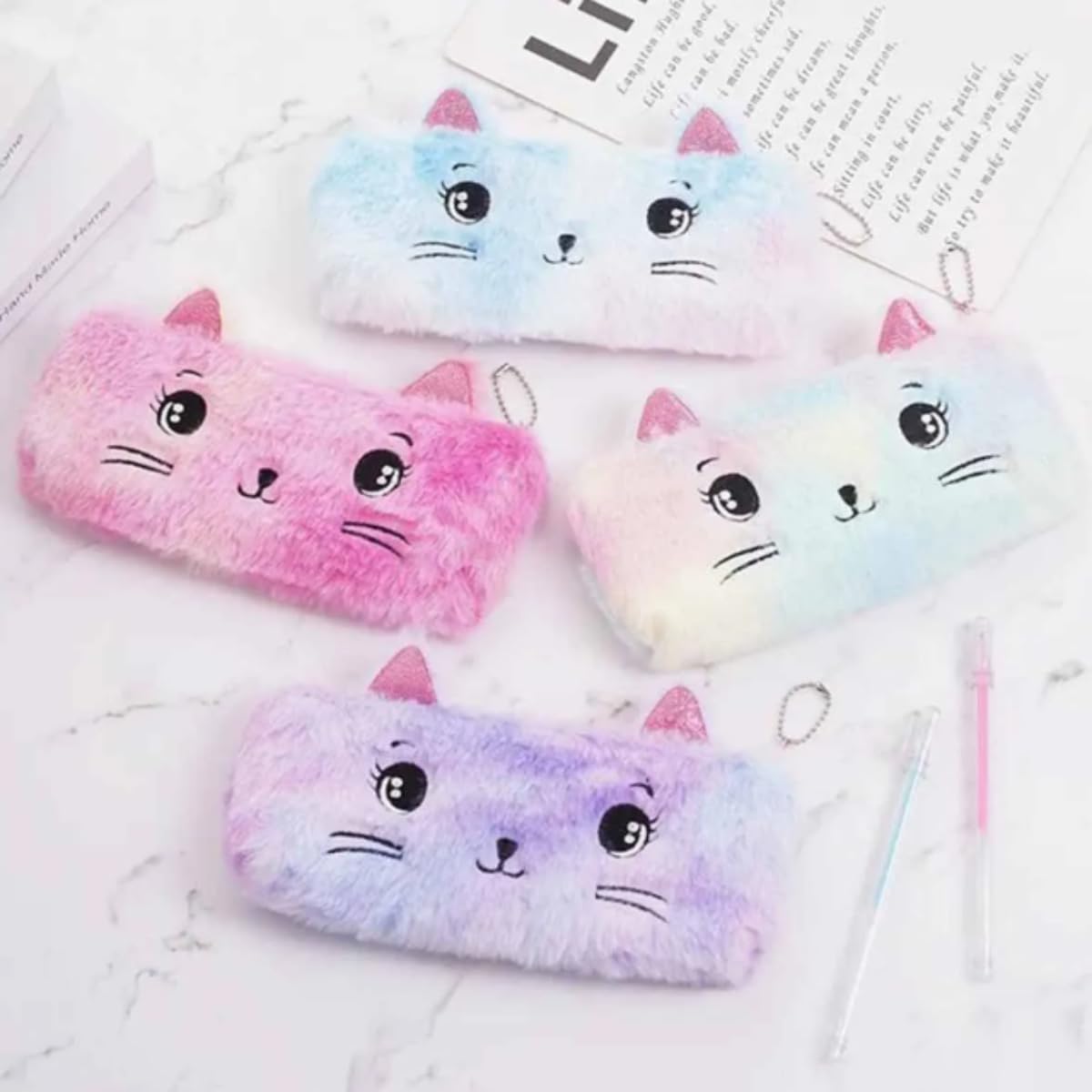 Plush Kitty Fur Pencil Pouch - 1Pc