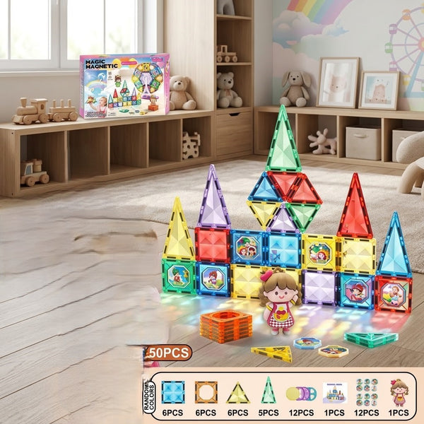 50Pcs Magic Magnetic Tiles Building Blocks