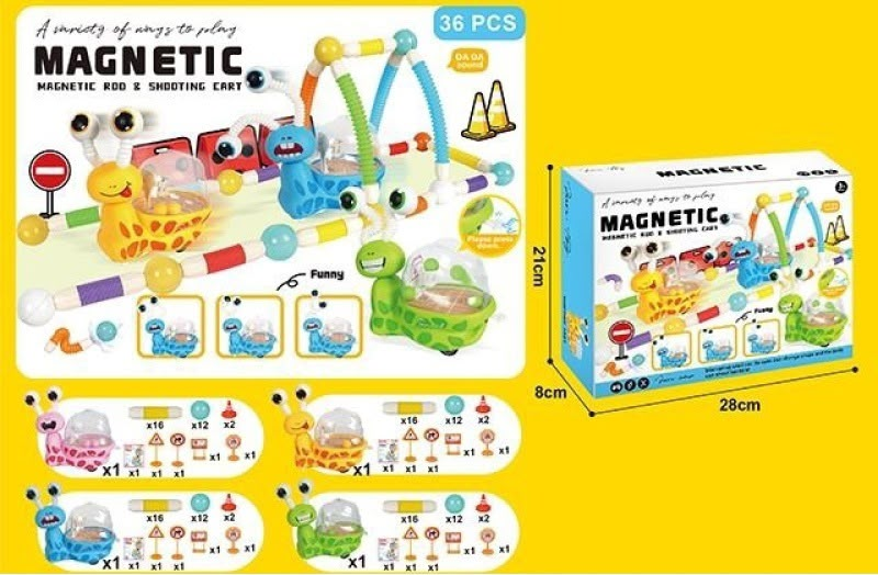 36Pcs Magnetic Pop Sticks Building Blocks With Snail Car