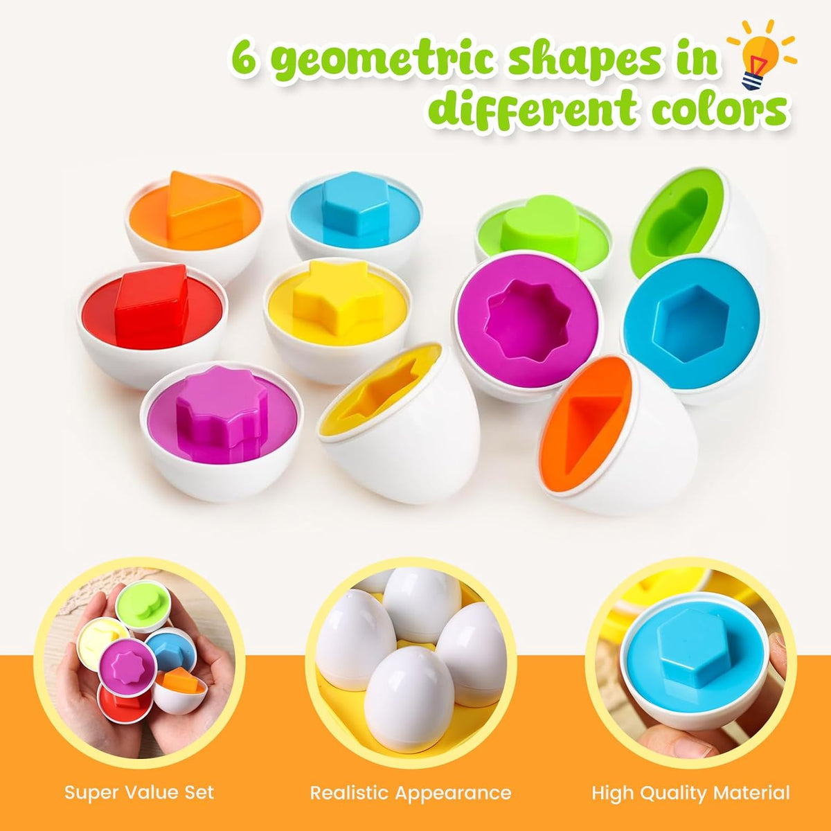 Montessori Shape Matching Eggs With Storage Box - 6Pcs