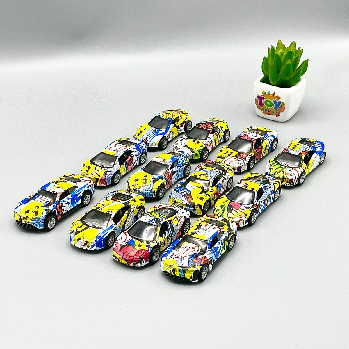 Diecast Graffiti Design Metal Cars - Set of 12