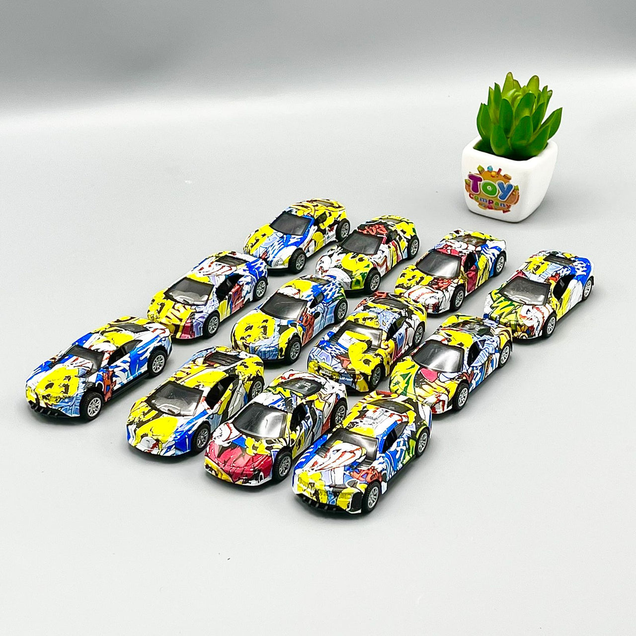 Diecast Graffiti Design Metal Cars - Set of 12