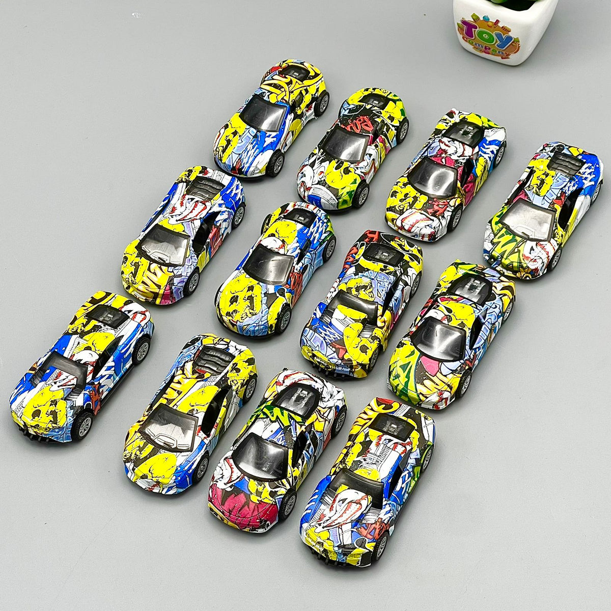 Diecast Graffiti Design Metal Cars - Set of 12
