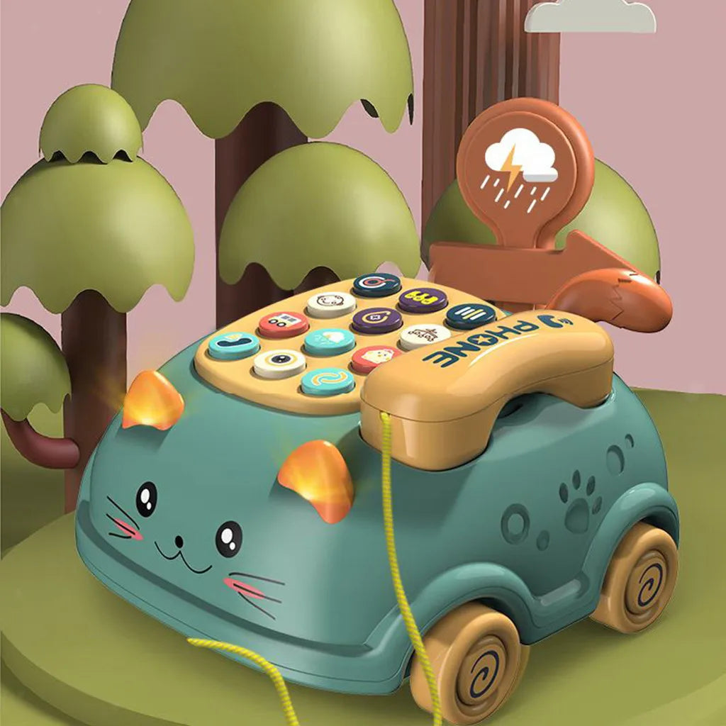 Cat Design Pull Along Musical Telephone Car For Kids