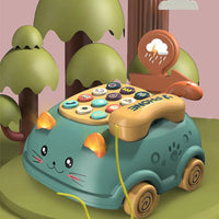 Cat Design Pull Along Musical Telephone Car For Kids