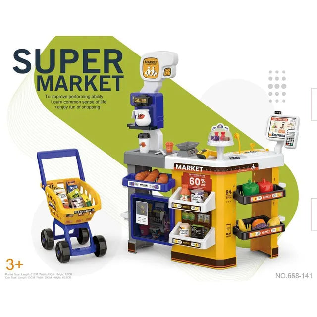 64Pcs Pretend Play Cash Register Super Market Toy