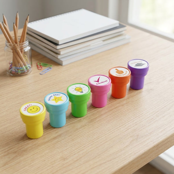 Mini Self Inking Kids Remarks Stamp Set - 6Pcs