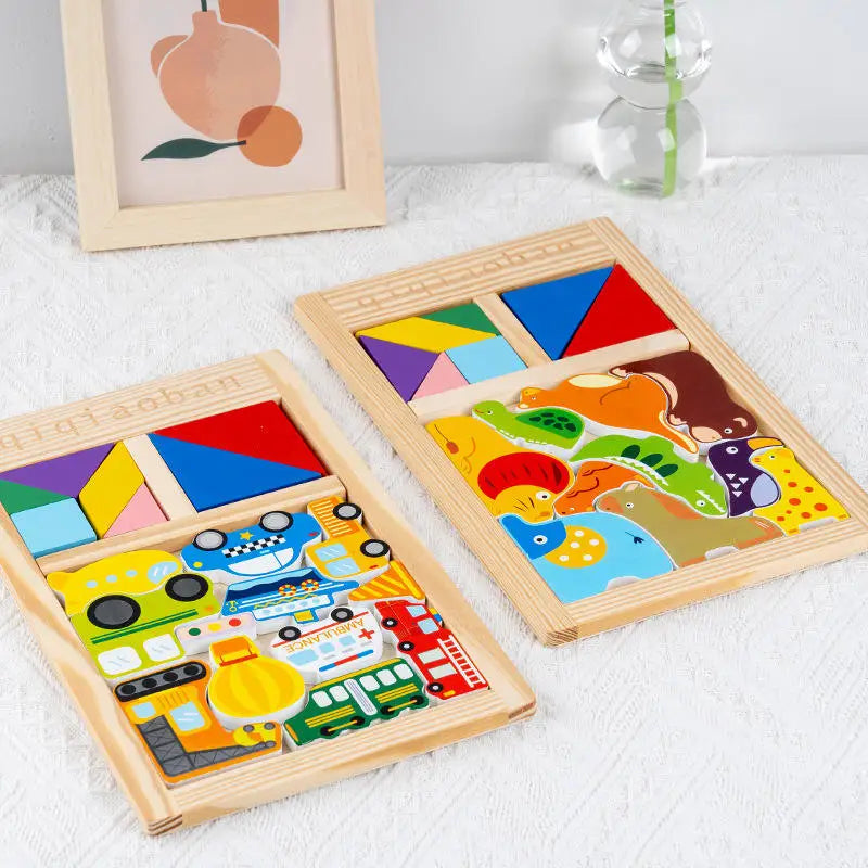 Wooden 3D Tangram Puzzle Board - Assortment
