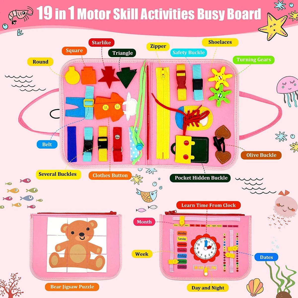 Montessori Kids Multi-functional Activity Busy Book - Pink