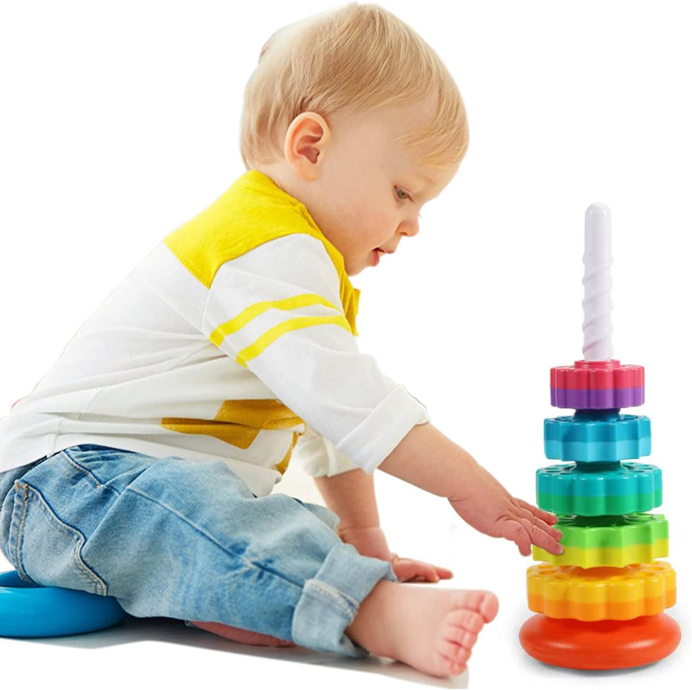 Montessori Rainbow Spin Stacking Tower