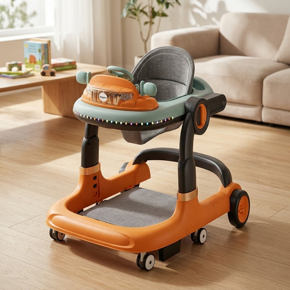 Multi-functional Baby Steering Walker With Light & Music - Orange