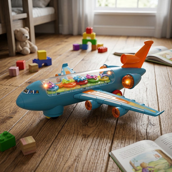 Battery Operated Musical Gear Airliner With Lights