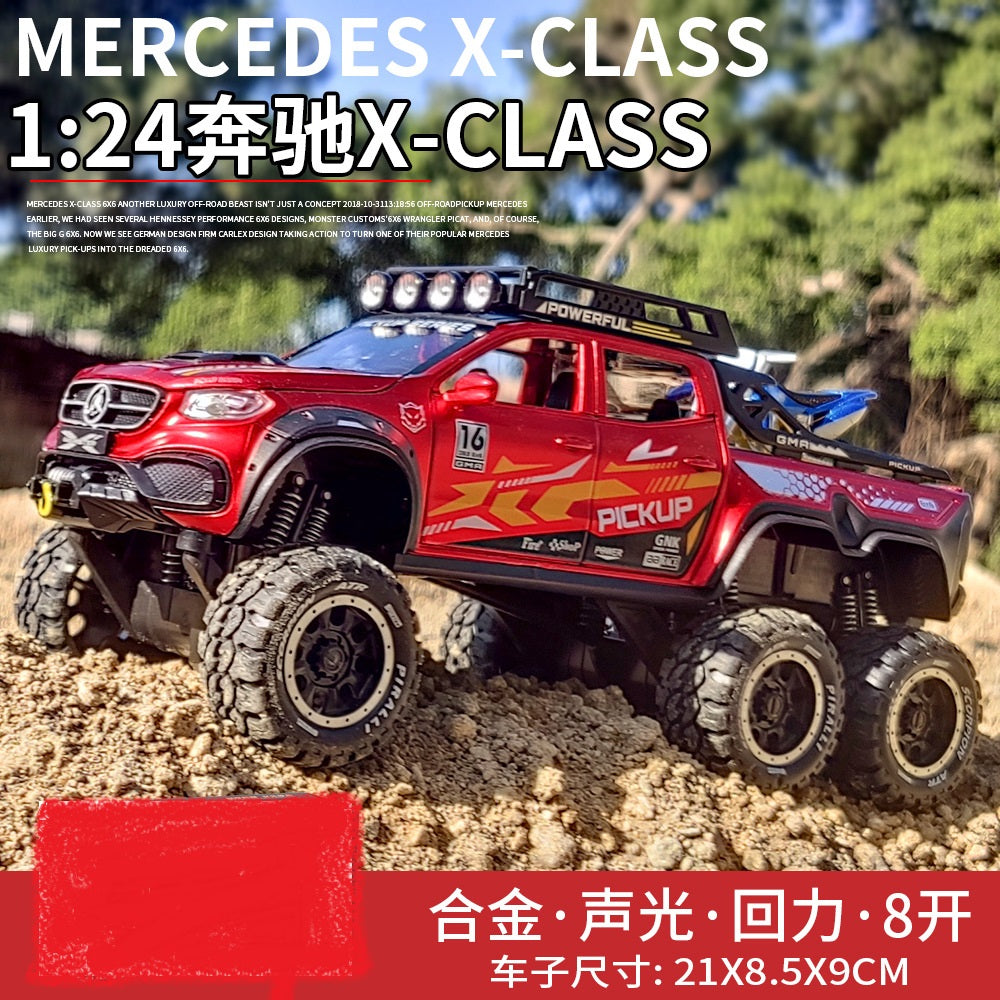 1:24 Diecast Mercedes X-Class 6X6 Pickup Truck With Mini Bike