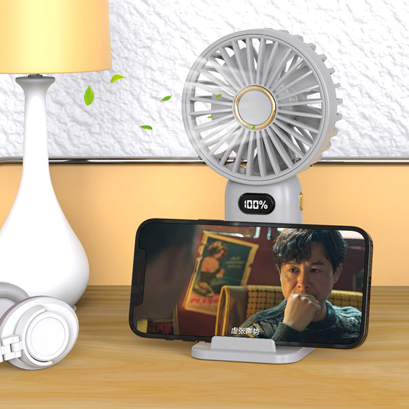 Rechargeable Digital Display Fan With Mobile Phone Bracket
