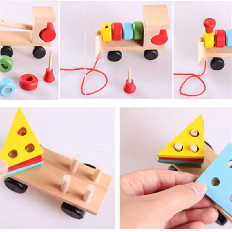 Wooden Geometric Building Blocks Train