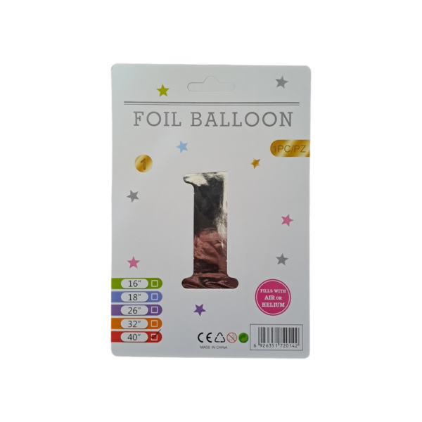 16" Silver Number 1 Foil Balloon - 10Pcs
