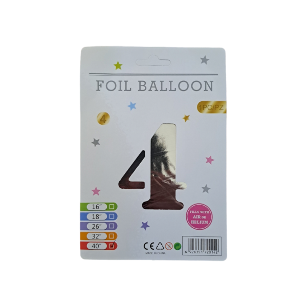 16" Silver Number 4 Foil Balloon - 10Pcs