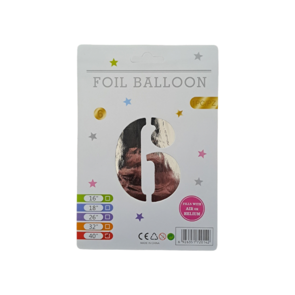 16" Silver Number 6 Foil Balloon - 10Pcs