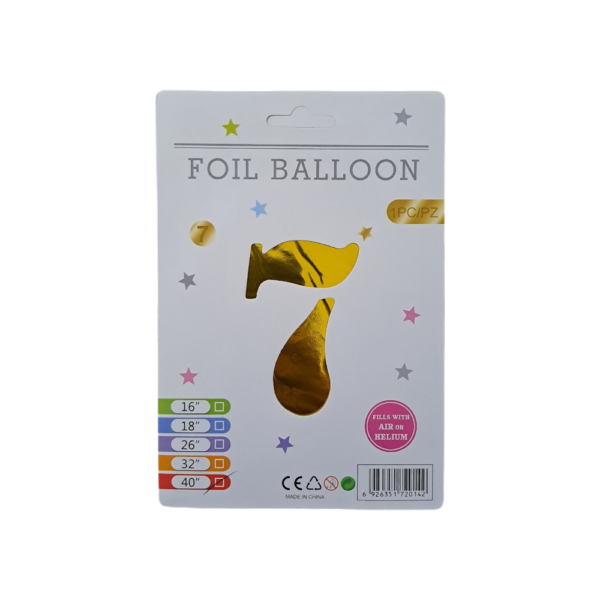 16" Gold Number 7 Foil Balloon - 10Pcs